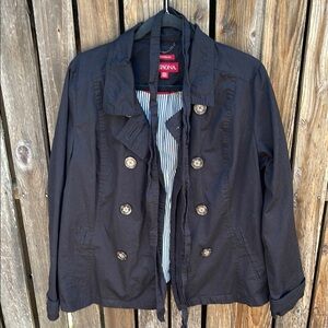 Merona XXL Black Blazer Jacket Tie Waist Double Breasted Cotton Water Repellent